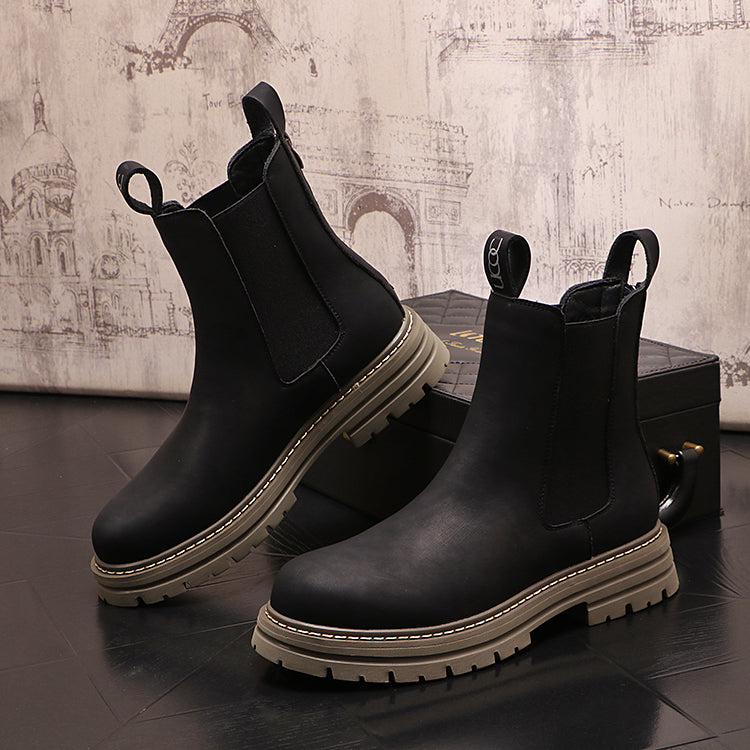 Botas casuais de couro com elástico nas laterais - O Retalho