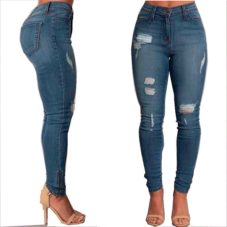 Calças jeans femininas com tornozelo ajustado, modelagem slim e cintura que realça os quadris, Calças femininas - O Retalho