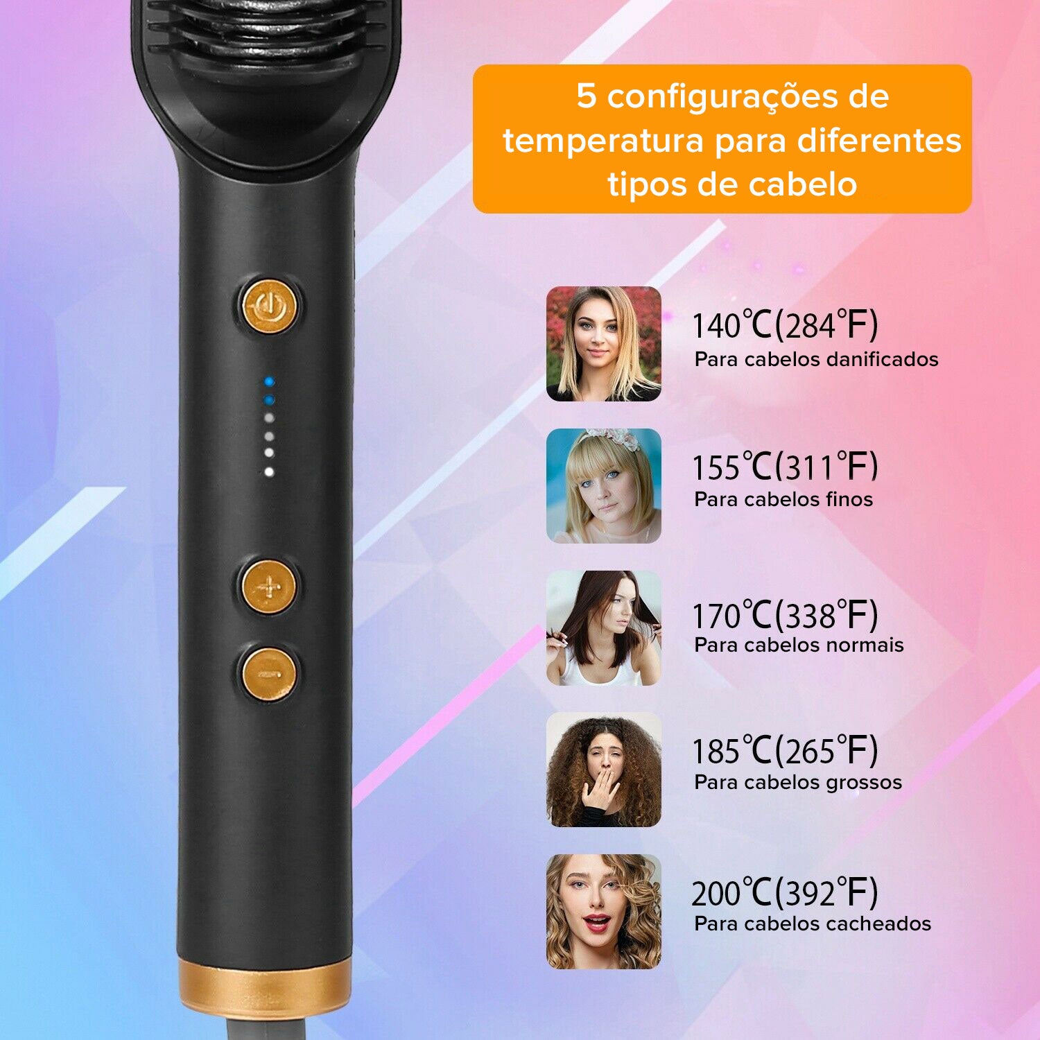 Escova Alisadora de Cabelo Elétrica 2 em 1 Pente Quente Ajuste Calor Encrespador