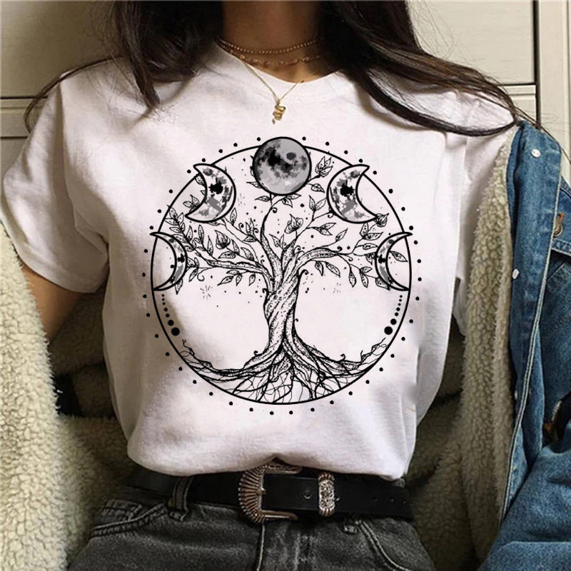 Blusa Manga Curta Branca Estampada com Gola Redonda - O Retalho