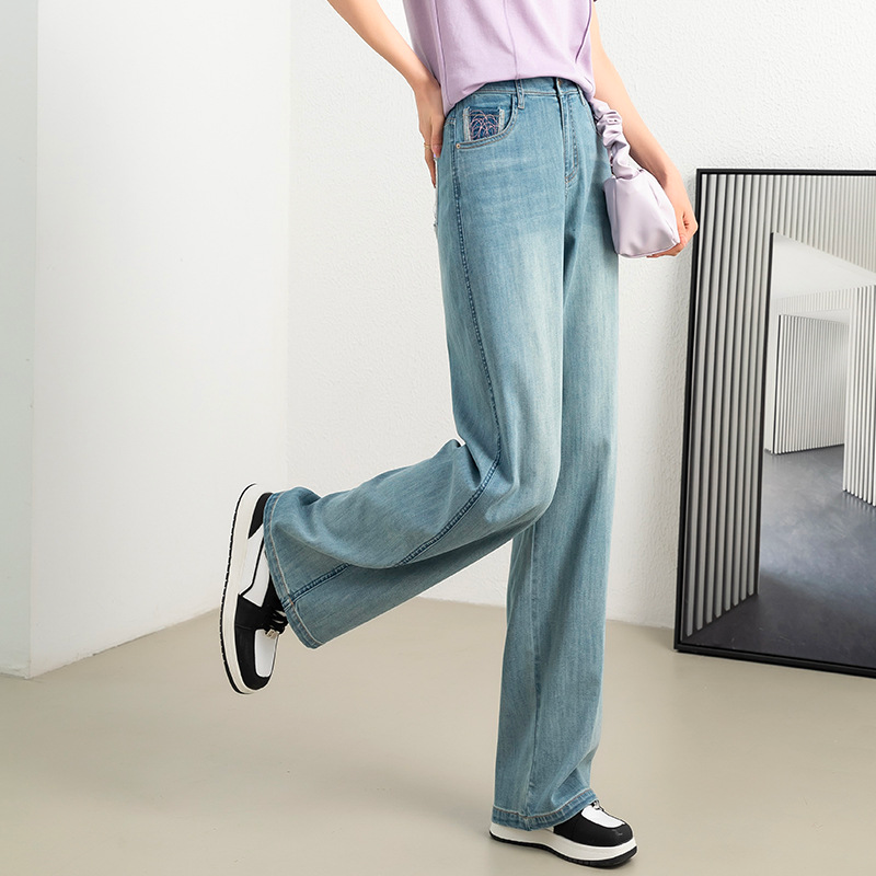 Calças jeans largas retas vintage azul para mulheres. - O Retalho