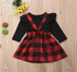 conjunto de manga comprida vestido de alça xadrez - O Retalho
