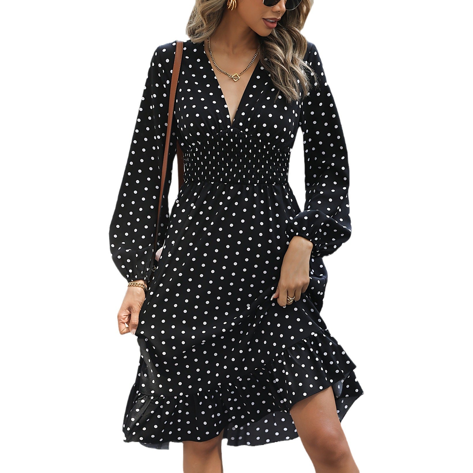 Vestido de Manga Longa com Bolinhas - O Retalho