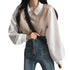 Patchwork Long Sleeve Loose Contrast Color And Versatile Top - O Retalho