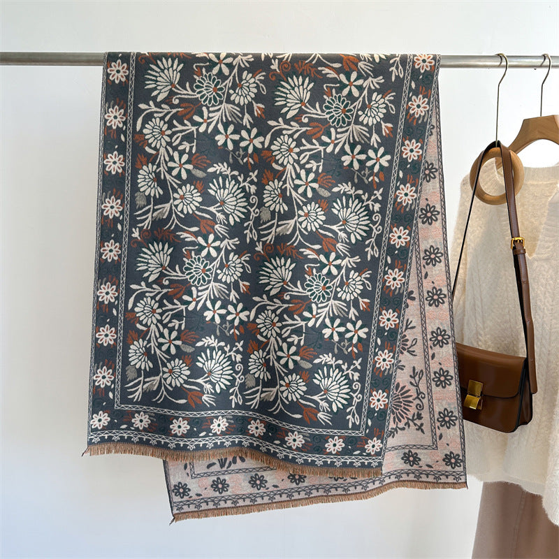 Cashmere-like Flower Scarf Warm Shawl - O Retalho