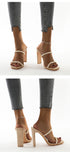 Fashion Beaded High Heel Square Toe Thick Heel Women Slippers - O Retalho