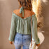 Women's Long-sleeved Floral Strap Off-the-shoulder Top - O Retalho
