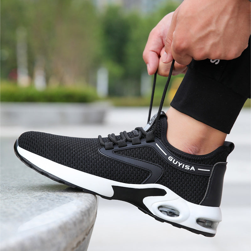 Tênis preto masculino, calçado de segurança leve e respirável para academia, viagem, trabalho, tênis casual de corrida - O Retalho