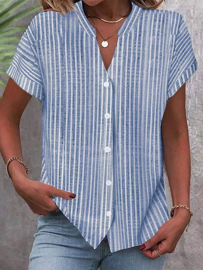 Camisa De Manga Curta Casual Listrada - O Retalho