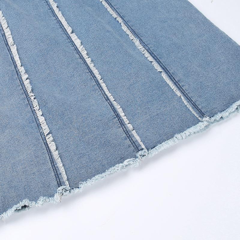 Ripped Wool Tops Denim Tube Top Wrapped Chest Sheath Dress - O Retalho
