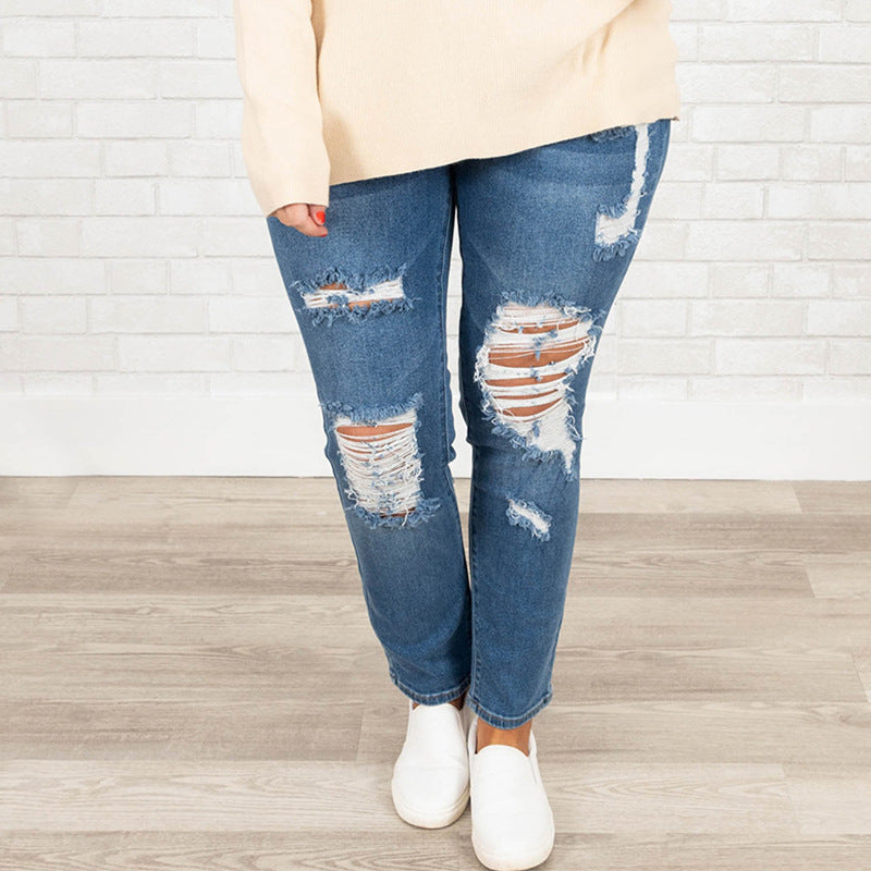 Women's Summer Plus Size Worn Fashion Jeans Women - O Retalho