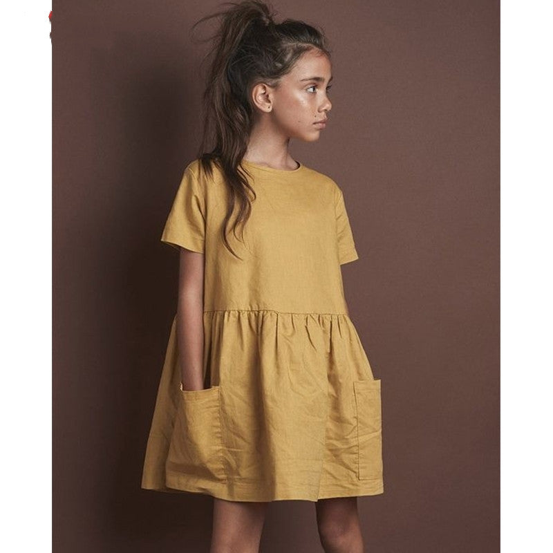Vestido para meninas com design top e bolsos - O Retalho
