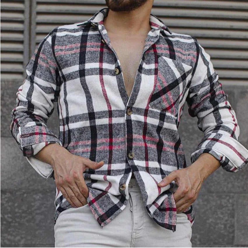 Camisa de manga longa com estampa de lapela de lã - O Retalho