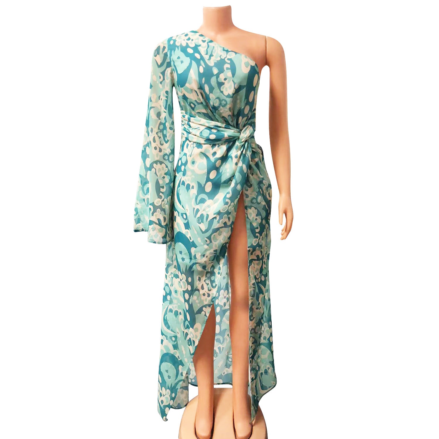 Vestido Irregular com Estampa de Um Ombro. - O Retalho