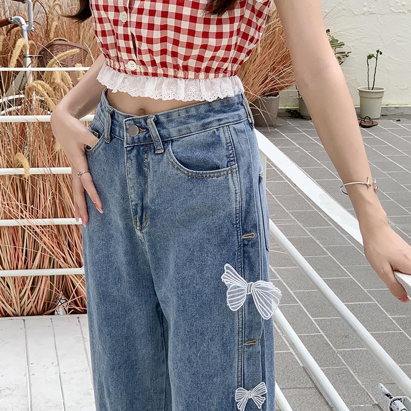 Calça Jeans Reta Solta com Laço na Cintura Alta - O Retalho