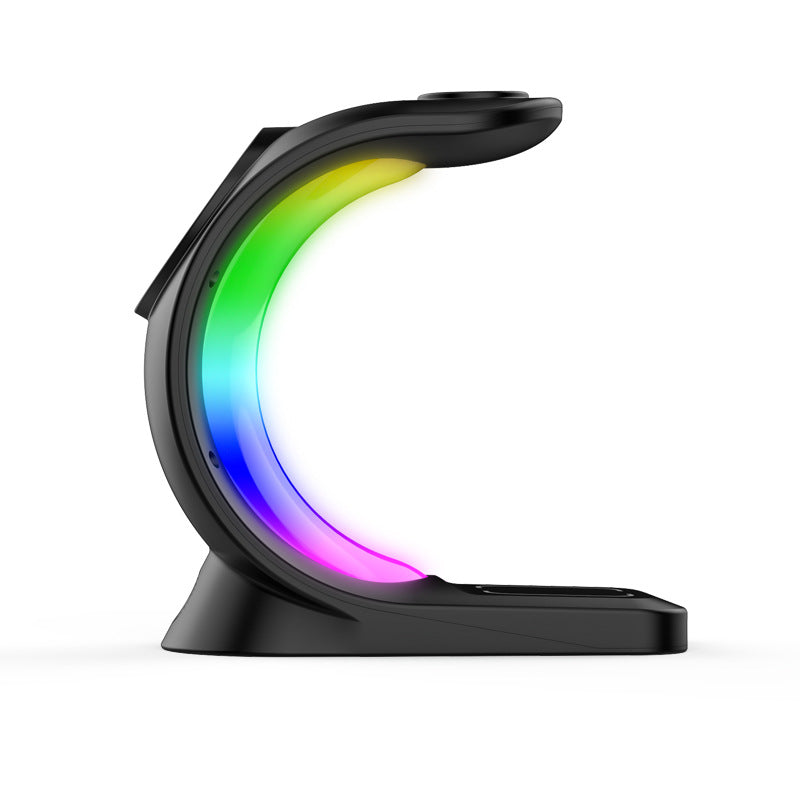 Carregador magnético 4 em 1 sem fio, carregamento rápido para smartphone, estação de carregamento com luz atmosférica para airpods pro, i-phone watch - O Retalho