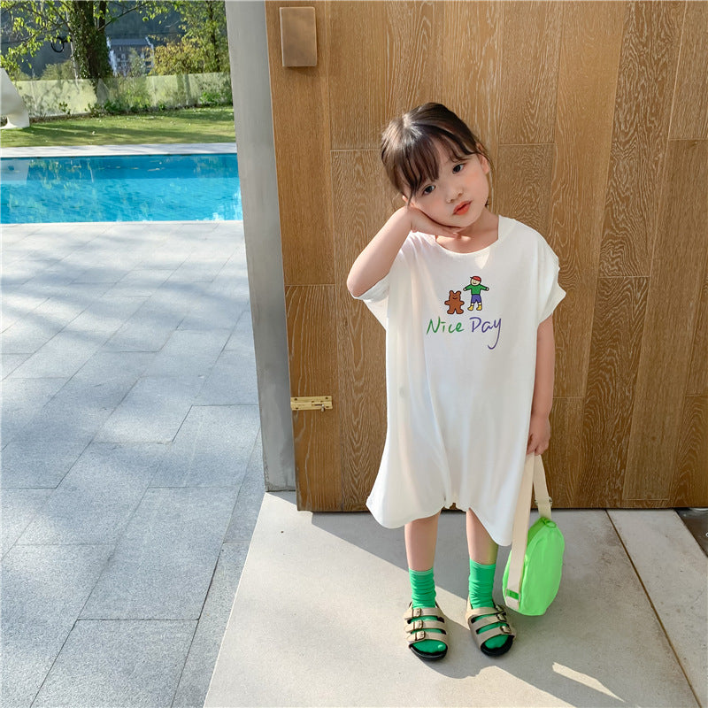 Loose Casual Short Sleeve Top Kids Long T-Shirt - O Retalho