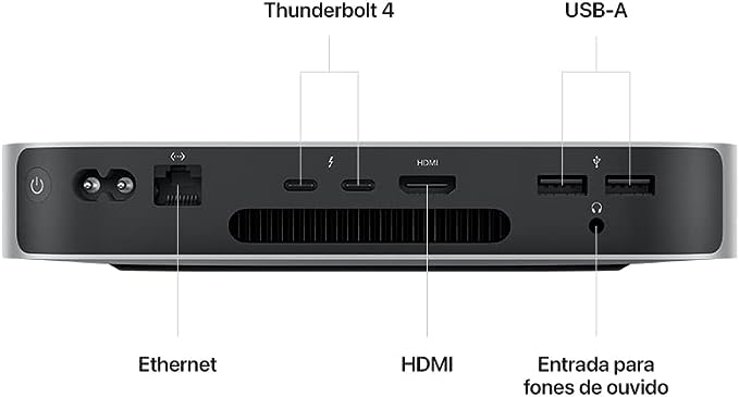 Mac mini da Apple Chip M2 da Apple com CPU de 8 núcleos e GPU de 10 núcleos com 2023: 8GB de Memória unificada, de 256 GB de armazenamento SSD - O Retalho