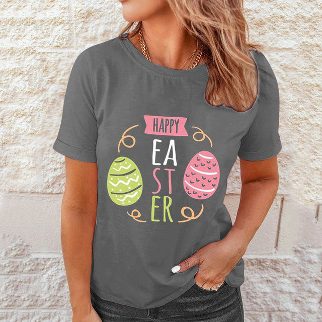 Camisa manga curta casual de estampa Páscoa - O Retalho