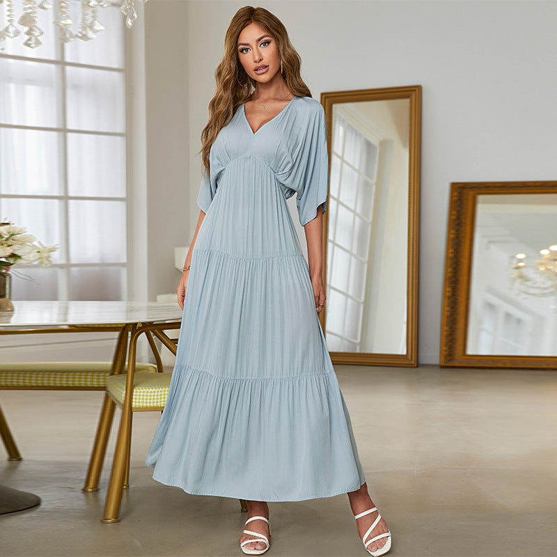 Vestido de Manga curta com Decote em V para Mulheres. - O Retalho