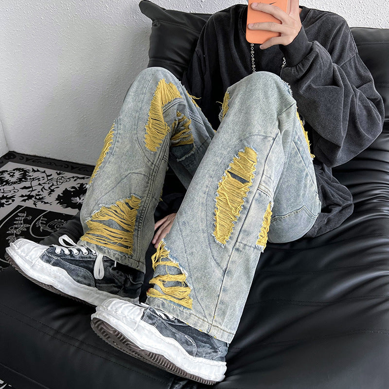 Calças Jeans Rasgadas para Homens com Bordado - O Retalho
