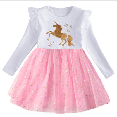 vestidos elegantes para meninas com desenho de unicórnio - O Retalho
