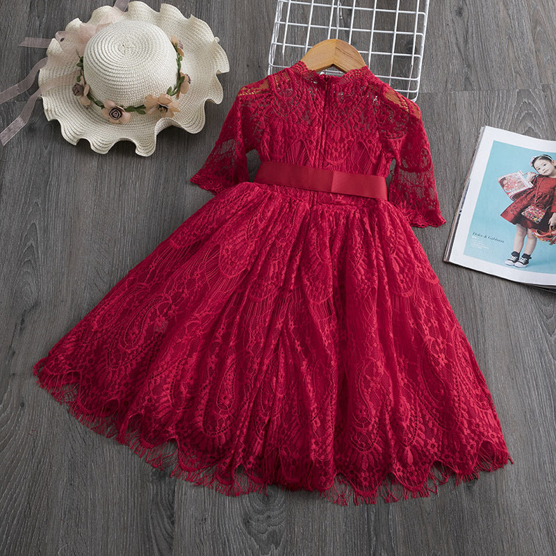vestido de renda para meninas primavera e outono - O Retalho