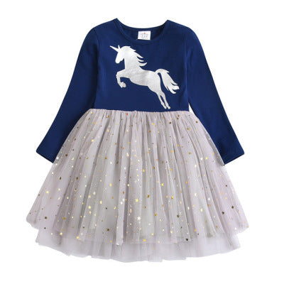 vestidos elegantes para meninas com desenho de unicórnio - O Retalho