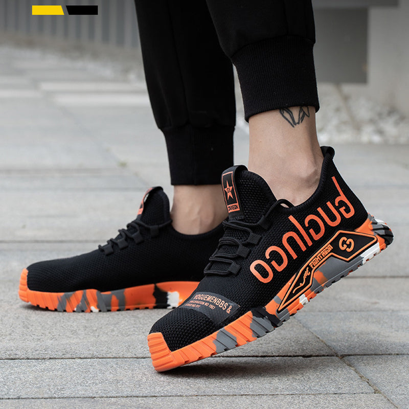 Sapatos de trabalho com biqueira de aço indestrutível para homens com estampa de letras - O Retalho