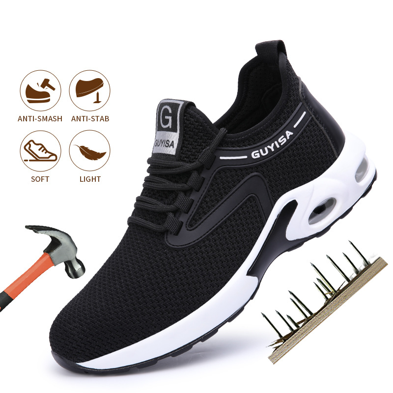 Tênis preto masculino, calçado de segurança leve e respirável para academia, viagem, trabalho, tênis casual de corrida - O Retalho