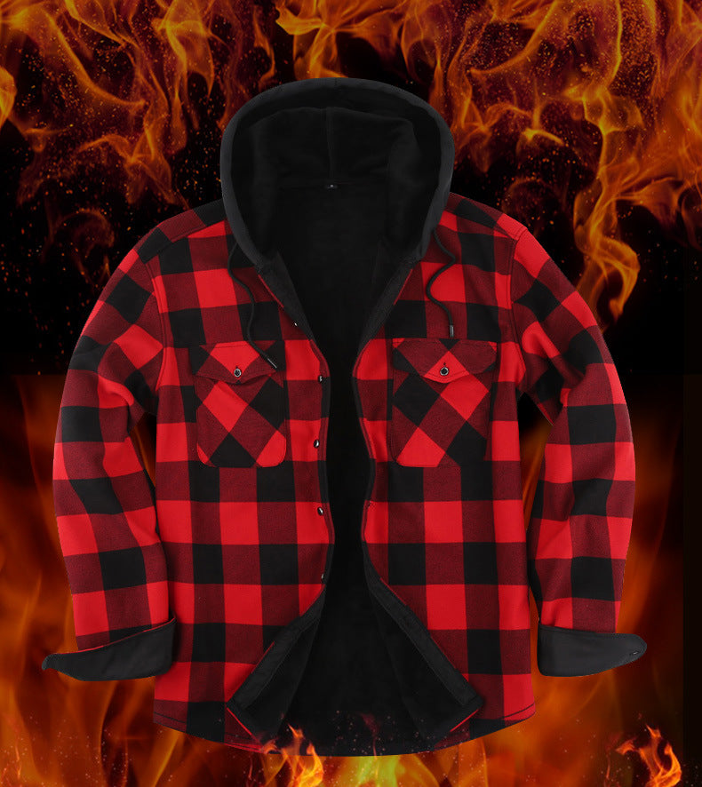 Warm Plaid Shirt Winter Fleece-lined Thickened Warm Shirt - O Retalho