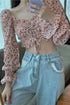 Top cropped floral com ombros à mostra - O Retalho