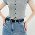 Men's And Women's Belts Simple Casual Retro Belt Metal Square Silver Button-head Fashion Collocation - O Retalho