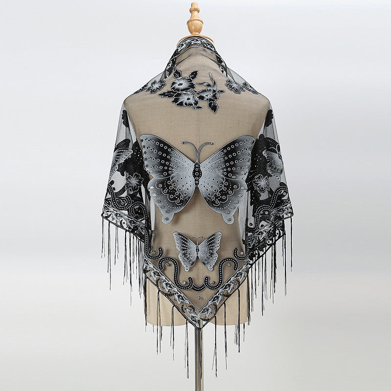 Lace Hollow-out Solid Color Triangle Women's Scarf - O Retalho