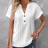 Camiseta Feminina Com Manga Batwing De Cor Sólida E Botão Com Decote Em V - O Retalho