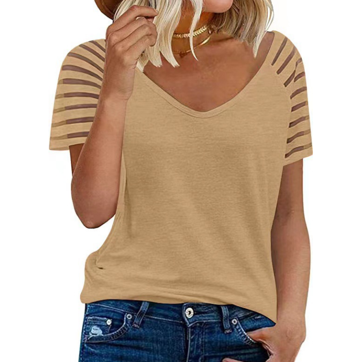 Camisa de malha com decote em V Manga curta Casual - O Retalho