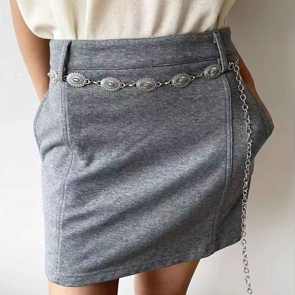 Retro National Style Carved Ancient Gold And Silver Metal Waist Chain Sexy Elegant Women's Dress Senior Sense Decorative Belt - O Retalho