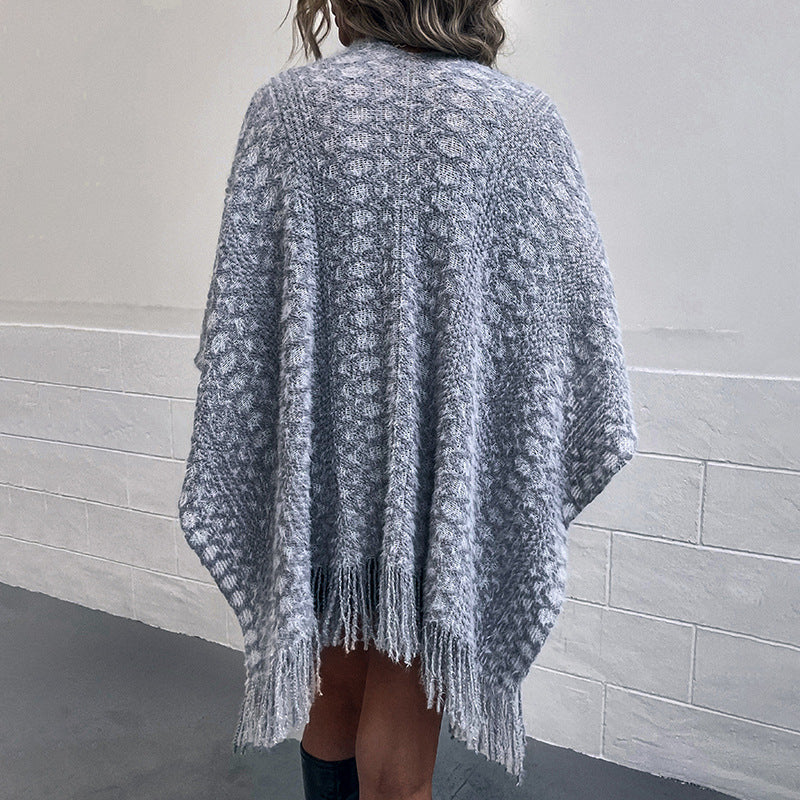Polyester Yarn Crocheted Hollow Knitted Tassel Cape And Shawl Sweater Women's Cardigan - O Retalho