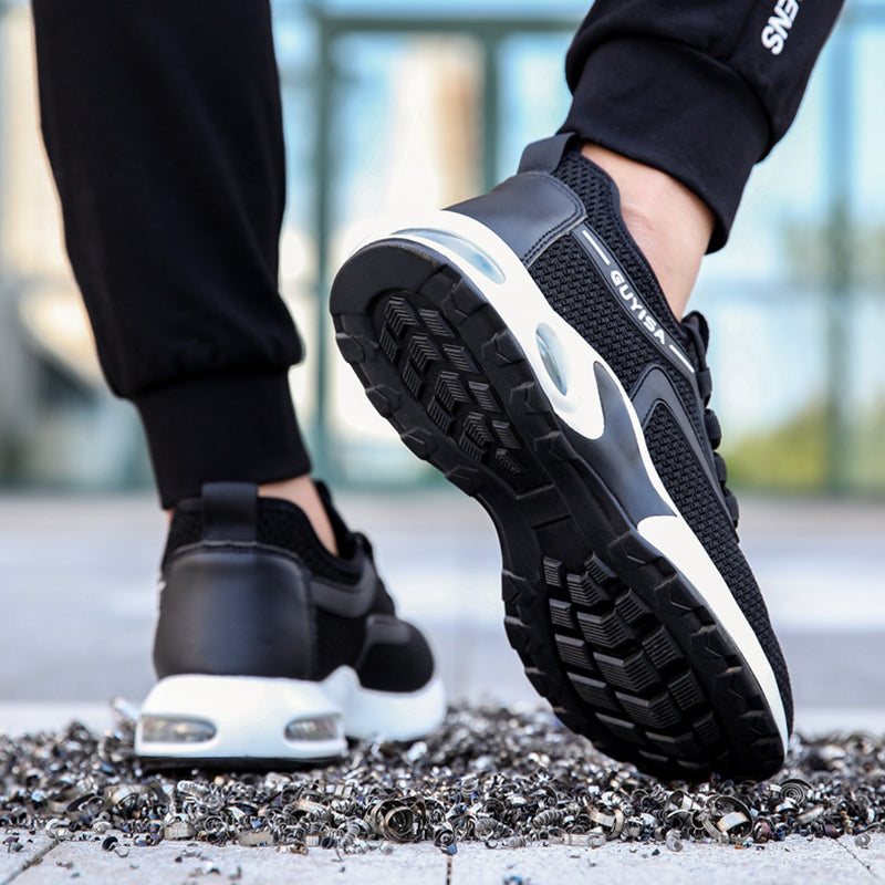 Tênis preto masculino, calçado de segurança leve e respirável para academia, viagem, trabalho, tênis casual de corrida - O Retalho