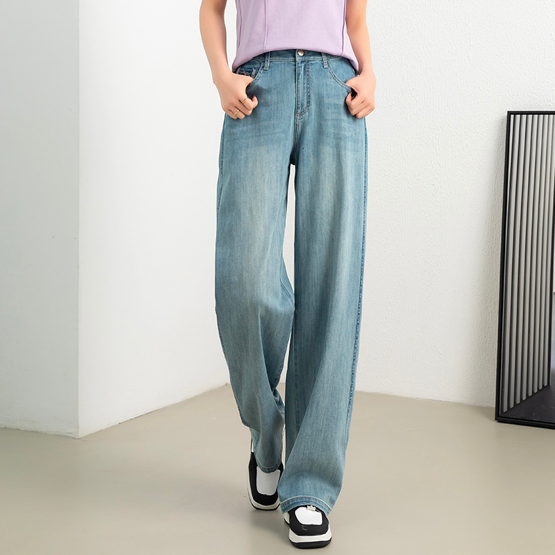 Calças jeans largas retas vintage azul para mulheres. - O Retalho