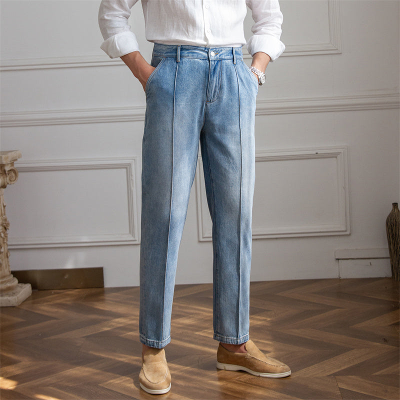 Calças de lounge vintage em denim fino e respirável com pernas retas - O Retalho