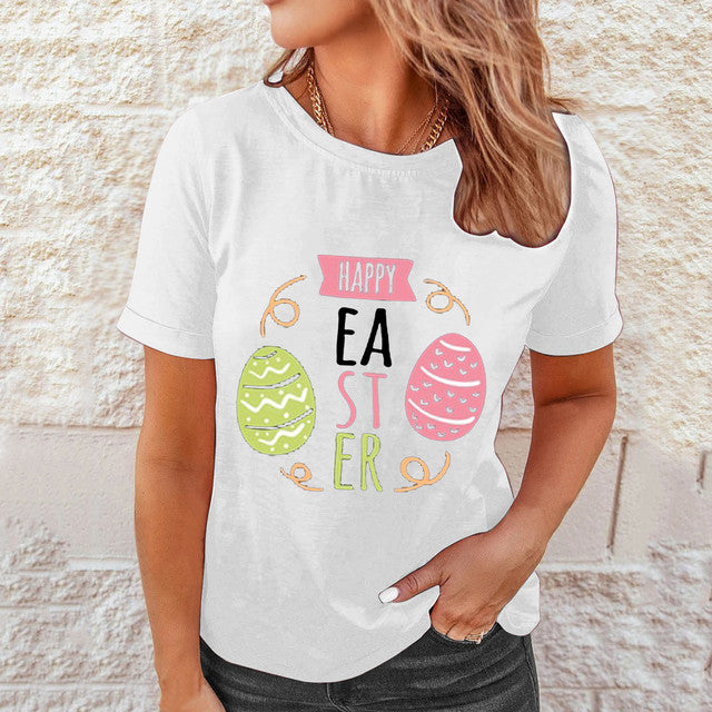 Camisa manga curta casual de estampa Páscoa - O Retalho