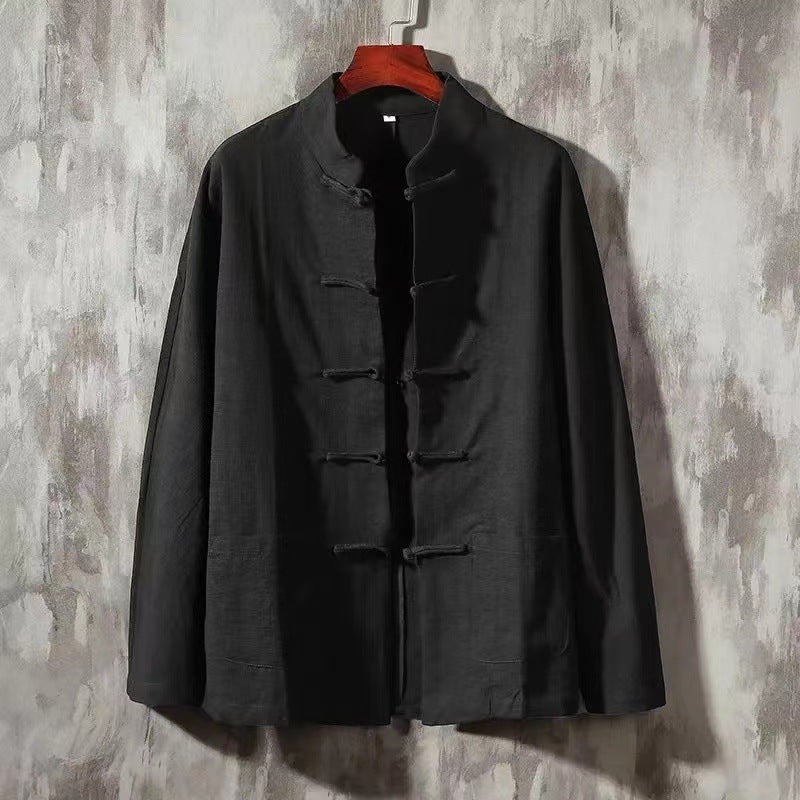 🎲Camisa masculina de manga comprida com fivela retrô de algodão e linho - O Retalho