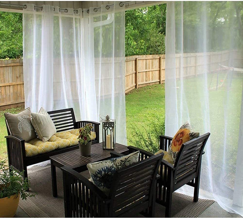 Cortina de porta de sombreamento ao ar livre cortina à prova dwaterproof água pavilhão varanda cortinas de malha branca tela da janela do terraço - O Retalho