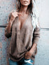 V-neck long-sleeved t-shirt women loose clothes - O Retalho