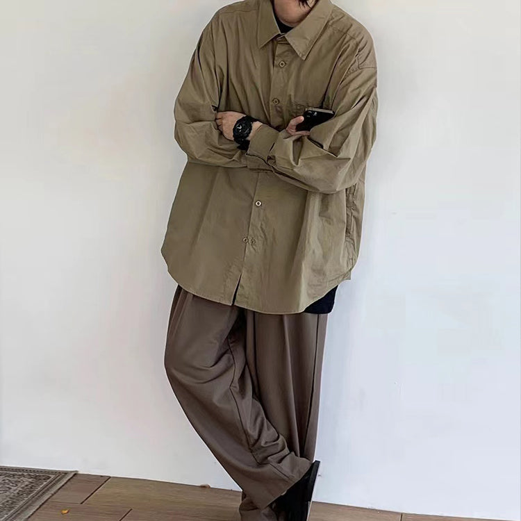 Long Sleeved Shirt Youth Solid Color Versatile Loose Fitting - O Retalho