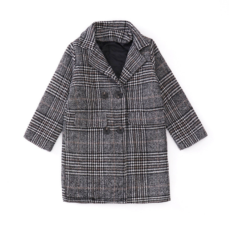 Gray plaid houndstooth coat for girls - O Retalho