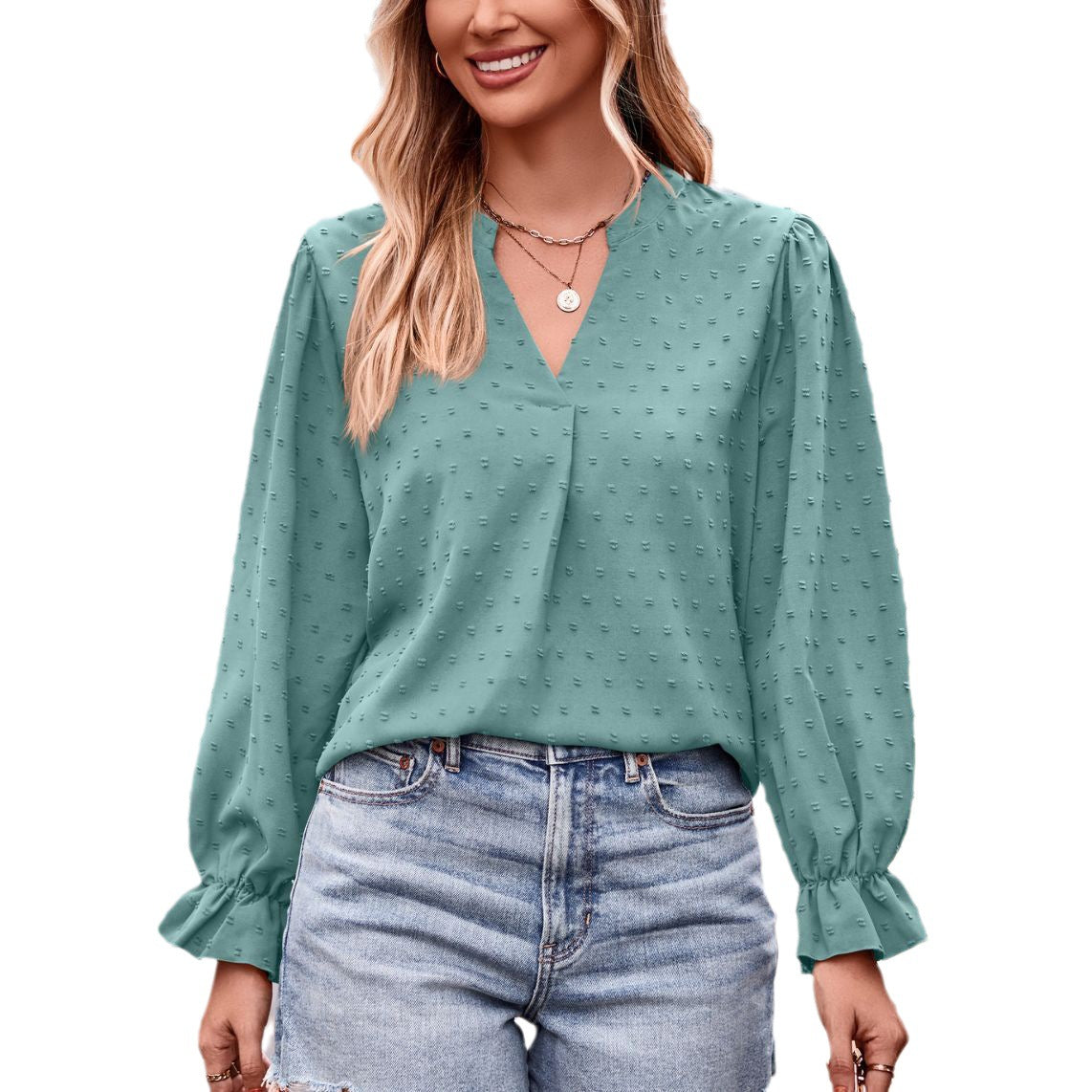 V-neck Loose Long Sleeve Umbrella Sleeve Top - O Retalho