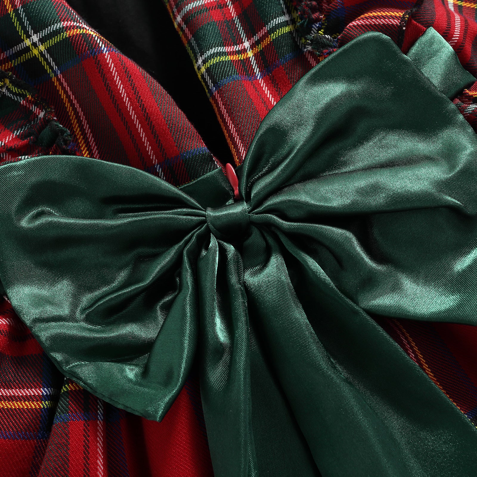 Vestido de Natal com laço xadrez vermelho para meninas - O Retalho