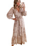 Leopard Print V Neck Long Sleeve Dress - O Retalho